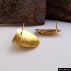 Gold-Beaded Half‑Moon Stud Earrings