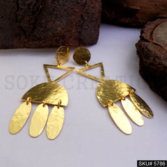 Gold plated Handmade Hammered Designer Drop and Dangle Earring SKU5786