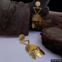 Gold plated Handmade Hammered Designer Drop and Dangle Earring SKU5786