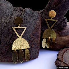 Gold plated Handmade Hammered Designer Drop and Dangle Earring SKU5786