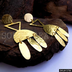 Gold plated Handmade Hammered Designer Drop and Dangle Earring SKU5786