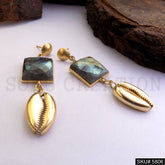 Gold plated Shell Gemstone Designer Drop and Dangle Earring SKU5806