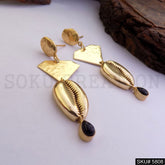 Gold plated Shell Hammered Designer Drop and Dangle Earring SKU5808