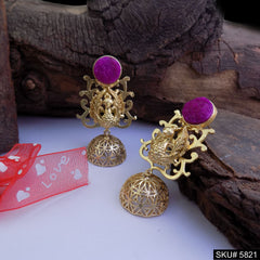 Gold plated Peacock Designer Drop and Dangle Jhumki Earring SKU5821