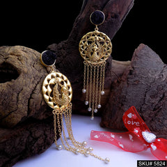 Gold plated Peacock Designer with Chain Drop and Dangle Earring SKU5824