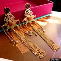 Gold plated Designer Multi Chain Drop and Dangle Earring SKU5831