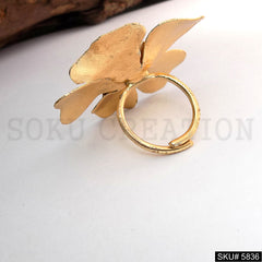 Gold Plated Big Flower Designer Cocktail Adjustable Ring SKU5836