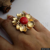 Gold Plated Big Flower Designer Cocktail Adjustable Ring SKU5838