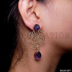 Gold plated Handmade Gemstone Drop and Dangle Earring SKU5871