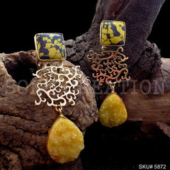 Gold plated Handmade Gemstone Drop and Dangle Earring SKU5872