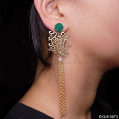 Gold plated Handmade Gemstone with Multi Chain Drop and Dangle Earring SKU5873