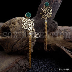 Gold plated Handmade Gemstone with Multi Chain Drop and Dangle Earring SKU5873