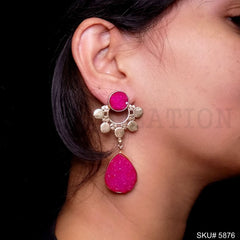 Gold plated Handmade Stone Drop and Dangle Earring SKU5876