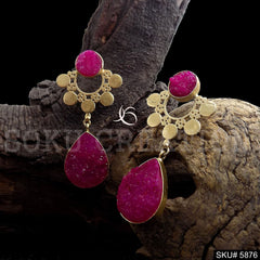 Gold plated Handmade Stone Drop and Dangle Earring SKU5876