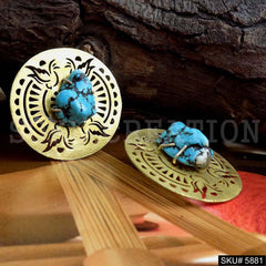 Gold plated Handmade Turquoise Big Stud Earring SKU5881