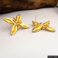 Gold plated Handmade Flower Big Stud Earring SKU5890
