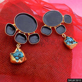 Gold plated Designer Turquoise and Black Enamel Drop and Dangle Earring SKU5910