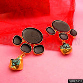 Gold plated Designer Turquoise and Black Enamel Drop and Dangle Earring SKU5910