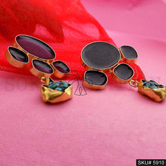 Gold plated Designer Turquoise and Black Enamel Drop and Dangle Earring SKU5910