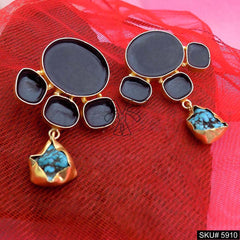 Gold plated Designer Turquoise and Black Enamel Drop and Dangle Earring SKU5910