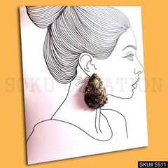 Gold plated Designer Gemstone Drop Style Design Big Earring SKU5911