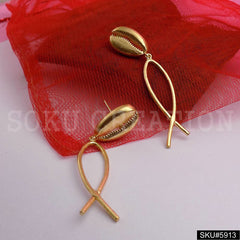 Gold plated Designer Shell and Knot Style Drop and Dangle Earring SKU5913