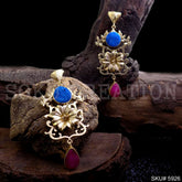 Gold plated Designer Flower and Gemstone Drop and Dangle Earrings SKU5926