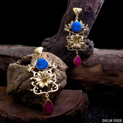 Gold plated Designer Flower and Gemstone Drop and Dangle Earrings SKU5926