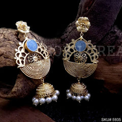 Gold plated Designer Drop and Dangle Jhumki Earring SKU5935