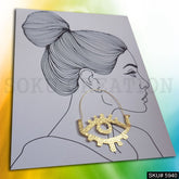 Gold plated Designer Hammered Long Big Eye Hoops Earring SKU5940