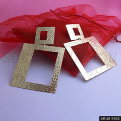 Gold plated Designer Hammered Statement Drop and Dangle Earring SKU5942