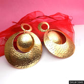 Gold plated Designer Hammered Statement Drop and Dangle Earring SKU5949