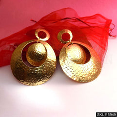 Gold plated Designer Hammered Statement Drop and Dangle Earring SKU5949