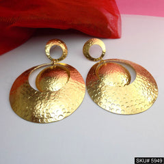 Gold plated Designer Hammered Statement Drop and Dangle Earring SKU5949