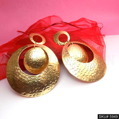 Gold plated Designer Hammered Statement Drop and Dangle Earring SKU5949