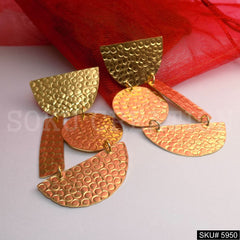 Gold plated Designer Hammered Statement Drop and Dangle Earring SKU5950