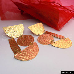 Gold plated Designer Hammered Statement Drop and Dangle Earring SKU5950