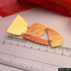 Gold plated Designer Hammered Statement Drop and Dangle Earring SKU5950