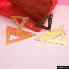 Gold plated Designer Hammered Statement Drop and Dangle Earring SKU5952