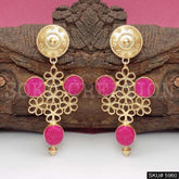 Gold plated Designer Pink stone Drop and Dangle Earring SKU5960