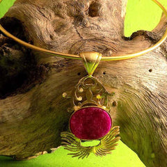 Gold plated Unique Designer Choker With A Big Pendent Red Stone SKU5989