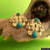 Gold plated Designer Handmade Turquoise Big Stud Earring SKU5998