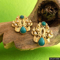 Gold plated Designer Handmade Turquoise Big Stud Earring SKU5998