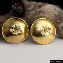 Gold plated Designer Rounded Flower Big Stud Earring SKU6002