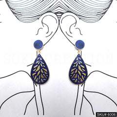 Gold plated Designer Blue Statement Drop and Dangle Earring SKU6006