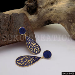 Gold plated Designer Blue Statement Drop and Dangle Earring SKU6006