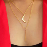 Gold Plated Double Chain with Moon Charm SOKU#6024