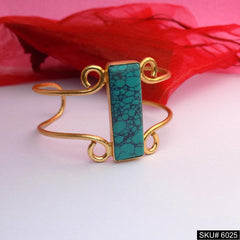 Gold Plated Unique Statement Turquoise or Black Gemstone Designer Cuff SKU6025