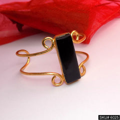 Gold Plated Unique Statement Turquoise or Black Gemstone Designer Cuff SKU6025
