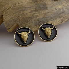 Gold plated Bull Design Handmade Stud Earring SKU6042